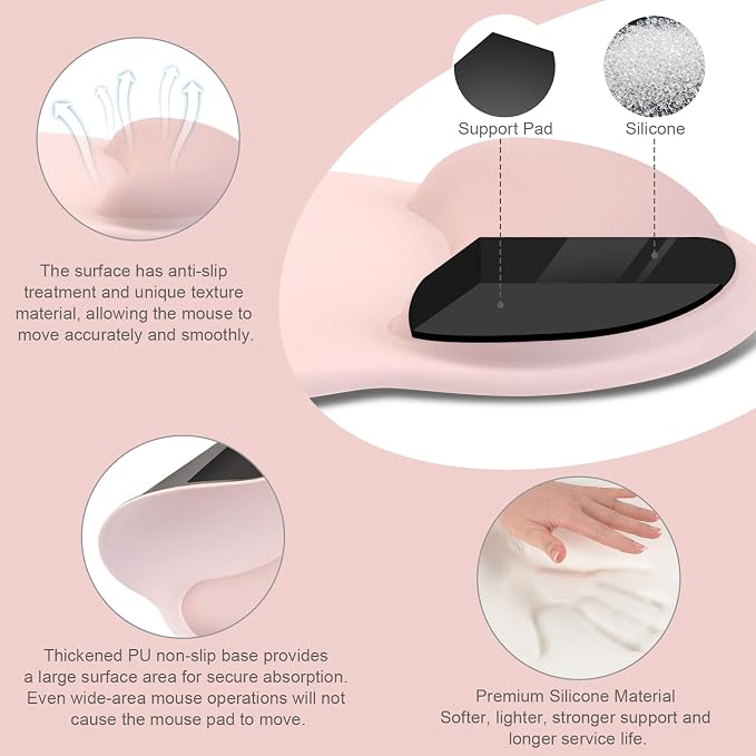 MOSISO Wrist Rest Support for Mouse Pad&Keyboard Set, Chalk Pink | Circle Curved Ergonomic Mousepad Non-Slip Base Home/Office Pain Relief&Easy Typing Pad with Soft Cloth&Silicone Lining