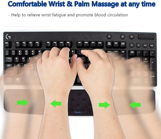 BRILA Keyboard Wrist Rest Support Cushion Pad for Computer, Laptop, Office Work, PC Gaming - Memory Foam Gel with Massage Holes Design - Non-Slip Easy Typing Wrist Pain Relief (Black Keyboard Pad)
