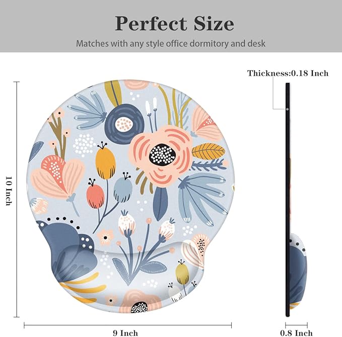 WAVEYU Ergonomic Mouse Pad with Wrist Support, Cute Pretty Mouse Mat for Women Girls Non-Slip Rubber Base Mousepad for Desk Laptop Gaming Working Computers Easy Typing & Pain Relief, Blue Flower