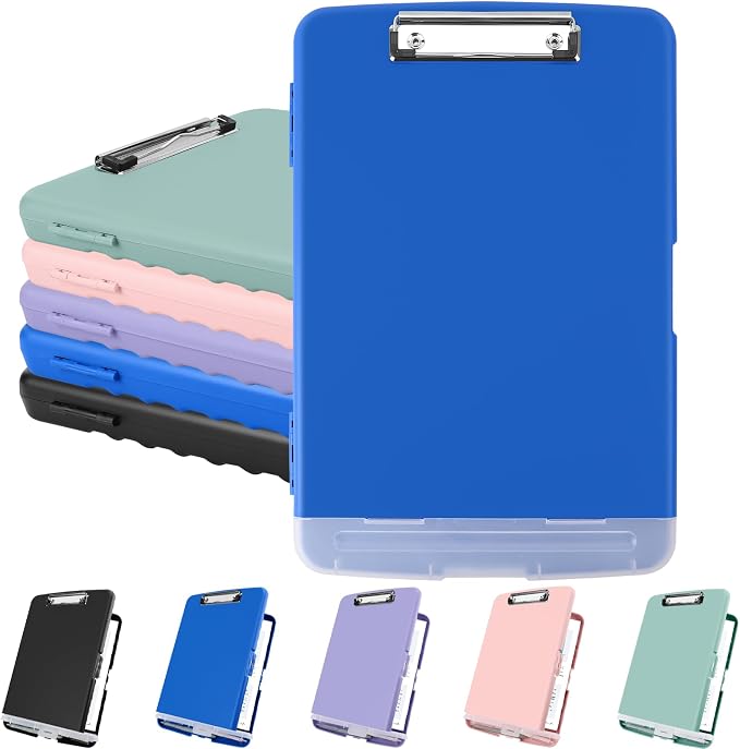 Meiikun Clipboard with Storage, Plastic Clipboards 8.5x11 with Pen Holder, High Capacity Nursing Clipboard Folder, Side Opening Storage Clip Board for Office Work Nurses Teachers (Blue)