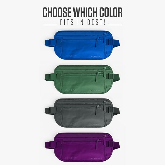 VENTURE 4TH Travel Money Belt, RFID Blocking Passport Holder - Sleek Blue