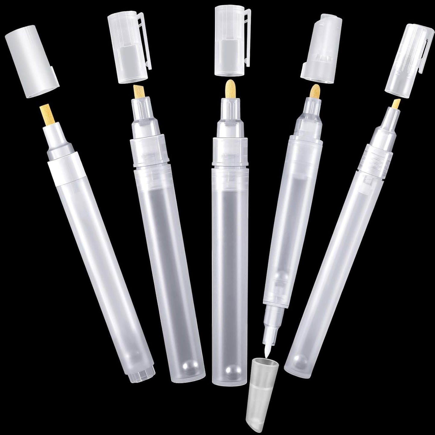 Set of 5 Empty Refill Paint Markers Blank Refillable Paint Pens Empty Refillable Marker for Painting, Transparent Pen Tube, Fill with Your Own Art Acrylic, Oil and Watercolor