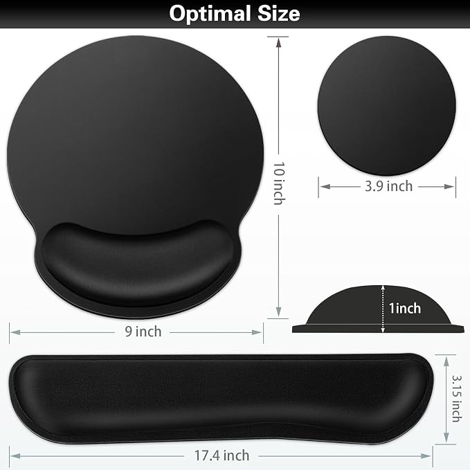 Mouse Pad Black, Ergonomic Keyboard Wrist Rest, Mouse Pad with Wrist Rest | Gaming Mousepad with Wrist Support, Memory Foam Wrist Rest Set for Computer Keyboard, Office Desk Accessories