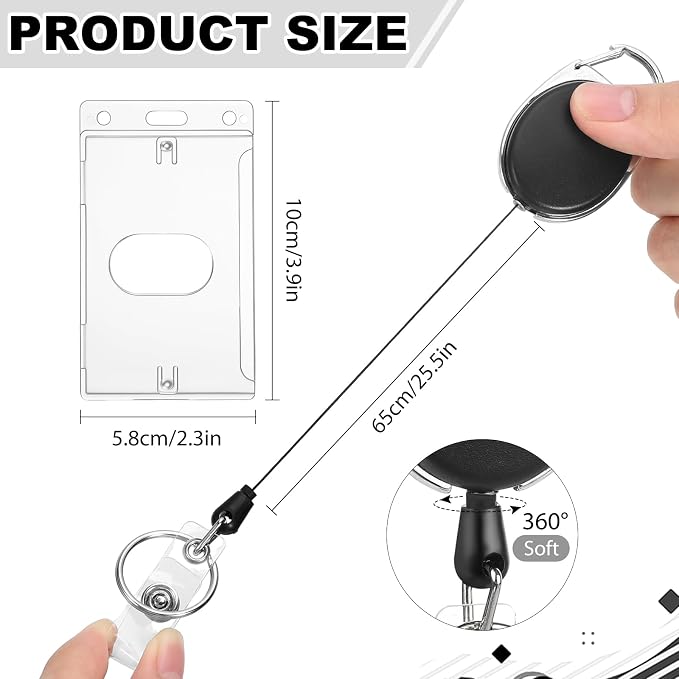 2 Set Badge Holder Retractable Clip Badge Reels with Clear Vertical ID Card Badge Holders Side Thumb Slots Hard Transparent PC Case for Work Office
