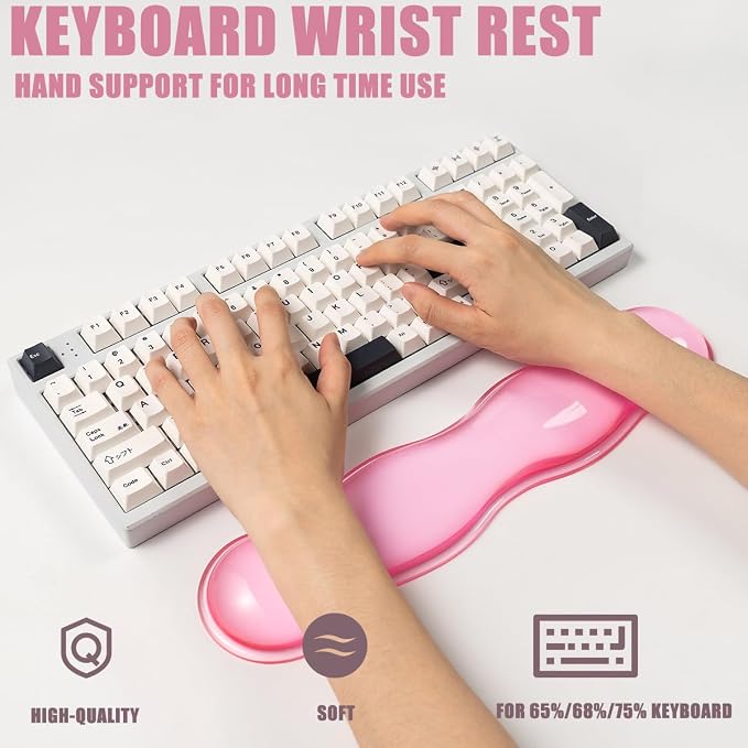 Ergonomic Gel Keyboard and Mouse Wrist Rest Set – 60%/68%/75% Keyboard Wrist Pad, Comfort & Support for Typing and Gaming (Light Pink)