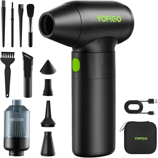 150,000 RPM Electric Air Duster [Aluminum Alloy], 180W Powerful Compressed Air Blower for PC Cleaning, 4400mAh 3-in-1 Vacuum & Air Pump for Inflatables, Portable Mini Leaf Blower for Car Home