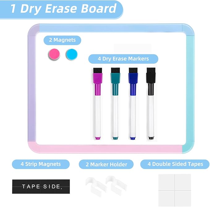 VUSIGN Magnetic Dry Erase Board, 8.5 x 11 Inches White Board, Colorful 1 | Includes 4 Dry Erase Markers, Small Mini White Board for Students Fridge Wall Locker