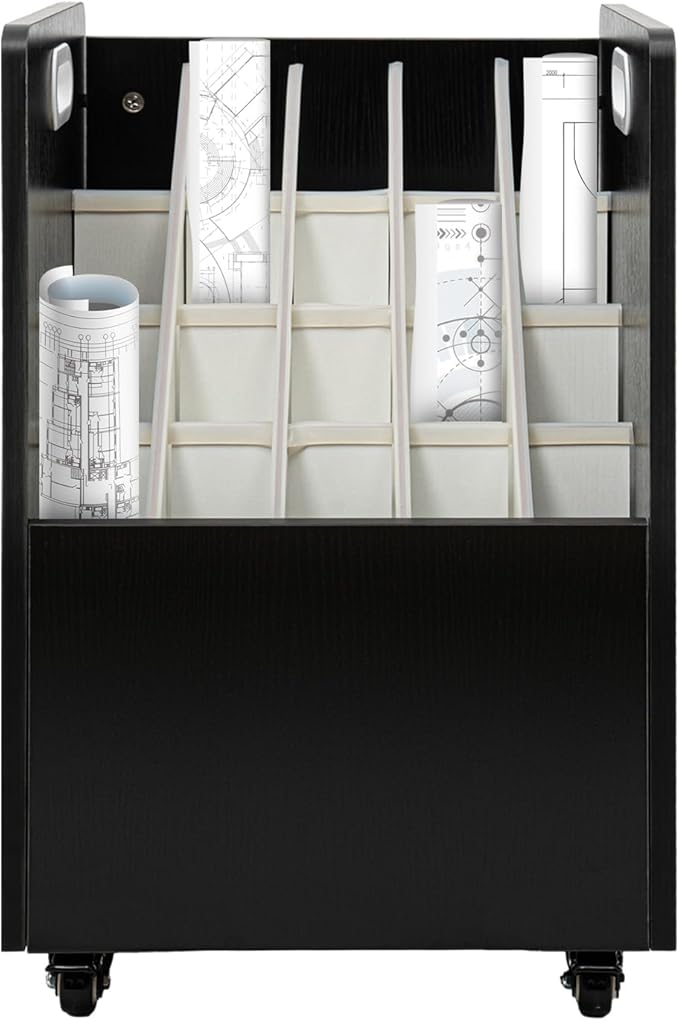 20 Slots Blueprint Storage Organizer, Mobile Roll File Cart, Construction Plan Holders, Blue Print Cabinet with Wheels, Roll Files Storage for Office Home School (Black, 20 Slots)
