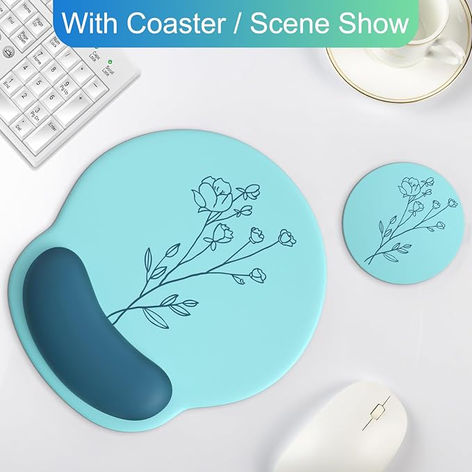 Ergonomic Mouse Pad with Wrist Rest Support,Gel Mouse Pads for Desk | Big Mousepad With Coaster Non-slip & Pain Relief for Computer, Home&Office Desk Decor