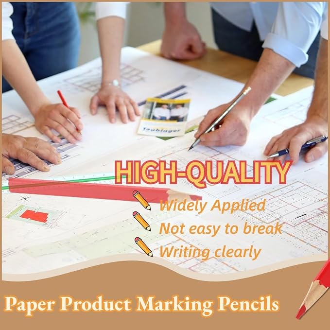 Carpenter Pencils, 10 Red Octagonal Hard Pencils for Woodworking & Concrete Marking