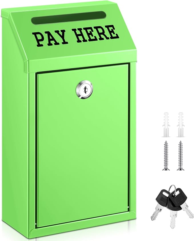 Yaocom Safe Metal Cash Box for Farm Stand – Money Drop and Secure Donation Collection, Wall Mount Lockable Unit with Pre Drilled Holes for Outdoor Self Serve(Grass Green,10.2 x 5.7 x 2.8 Inch)
