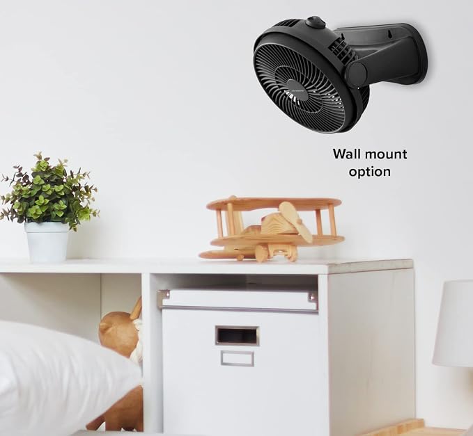 Air Monster 15655 High Velocity 3 Speed 8 Inch Adjustable Tilt Mini Personal Desk Fan with Wall Mount Option and Carry Handle, Black