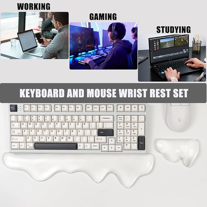 Ergonomic Gel Wrist Rest for Keyboard and Mouse, Cute Silicone Wrist Rest for Computer Keyboard 60%/68%/75% (White)