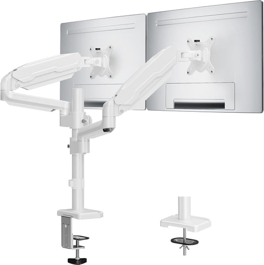 MOUNT PRO Dual Monitor Mount for 13-32" Computer Screen, Tall Monitor Stands for 2 Monitors, Adjustable Gas Spring Double Vertical Monitor Desk Mount, Each Arm Holds 4.4 to19.8lbs, VESA Mount, White