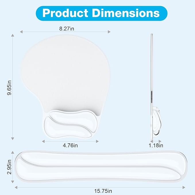 Gel Wrist Rest Mouse Pad Set, Ergonomic Support for Office Gaming | Ergonomic Keyboard and Mousepad with Wrist Support,Cooling Comfort, Non-Skid Base, Easy Clean, for Home and Work Desk Clear