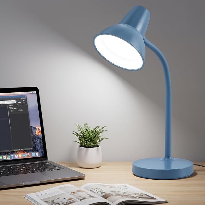 LED Desk Lamps for Home Office, Flexible Gooseneck Eye-Caring Study Lamps | Energy-Saving Desk Light, Anti-tip Heavy Duty Bedside Reading Light, Desk Lamps for College Dorm, Home Office, with 1.6m Cord