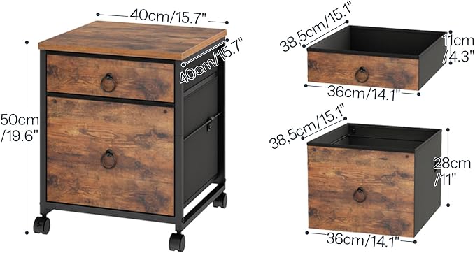 HOOBRO File Cabinet, 2-Drawer Vertical Mobile Office Cabinet, Rolling Printer Stand, for A4/Letter Size Files, Nonwovens Drawer, for Home Office, Rustic Brown BF21WJ01