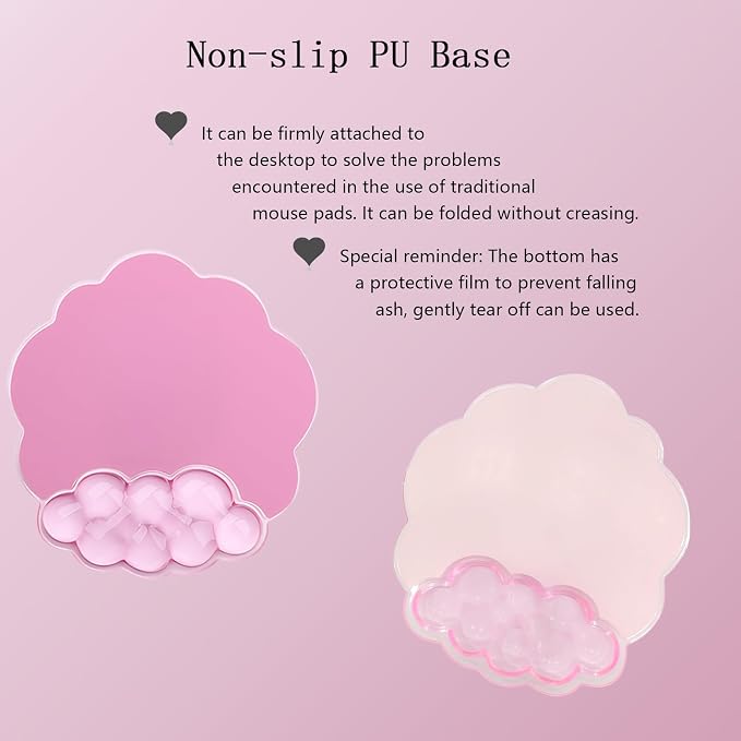 Gel Cloud Wrist Rest Keyboard Clear Pink Mouse Pad with Wrist Rest Set 3PCS Ergonomic Cool Keyboard Wrist Pad Cute Acrylic Coaster Non-Slip Base Cute Transparent Mouse Wrist Pad Support for Computer