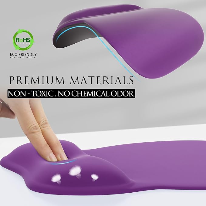 MROCO Ergonomic Mouse Pad with Gel Wrist Rest, 9.4 x 8.1 in, Violet Purple | Ergonomic Shape Design, Multiple Pattern Options, Gel Wrist Comfort, Smooth Lycra Surface, Non-Slip PU Base