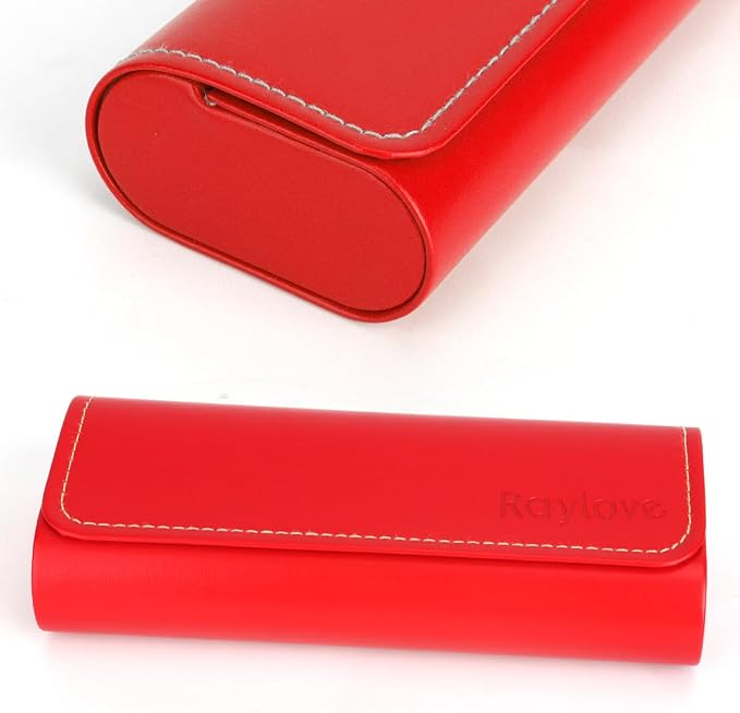 RayLove Hard Shell Glasses Case, Lightweight Leather Eyeglass Case, Travel-Friendly Sunglasses Protector for Men & Women