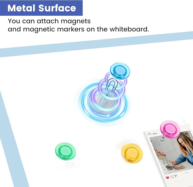 Small Wall White Board, 11" x 14" Mini Double-Sided Magnetic Dry Erase Board with Plastic Frame, Hanging Whiteboard with 5 Markers for Kids Students School Kitchen Home & Office, Blue