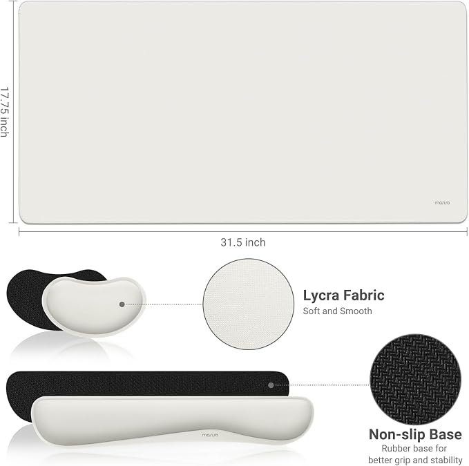 MOSISO Keyboard Mouse Pad Set, Gaming Mouse Pad&Keyboard Wrist Rest | Ergonomic Wristrests with Memory Foam Home Office Easy Typing Cushion Non-Slip Mousepad, Cloud Dancer White