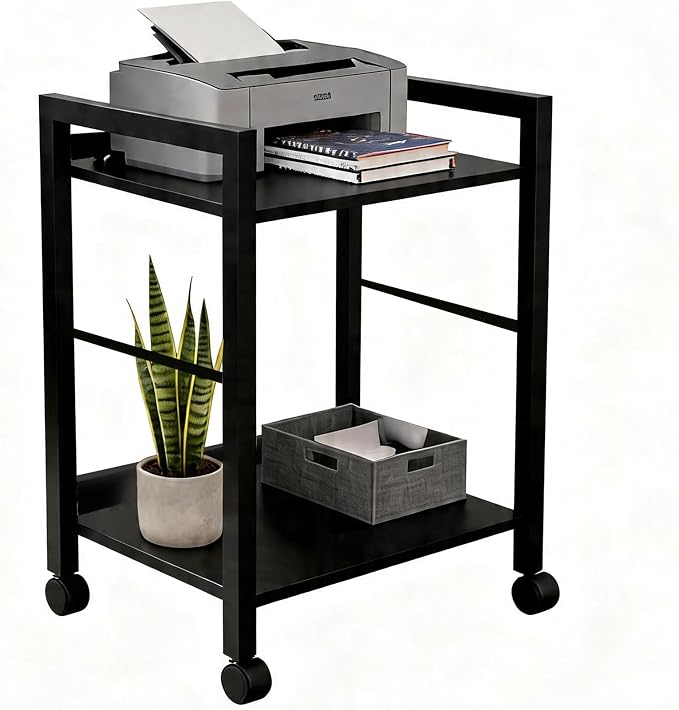 Small Rolling Printer Stand, 2-Tier Mobile Cart with Shelf for Home Office | Roll it beside your desk for printers, beside your sofa for coffee, or beside your bed for books. One cart, every room.