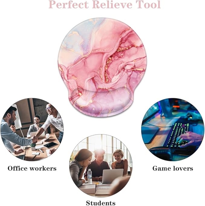 WAVEYU Ergonomic Mouse Pad with Wrist Support, Office Mousepad with Wrist Rest, Computer Gaming Mouse Pad for Laptop, Pain Relief Mouse Mat with Non-Slip Rubber Base, 9''x 10'', Red Marble