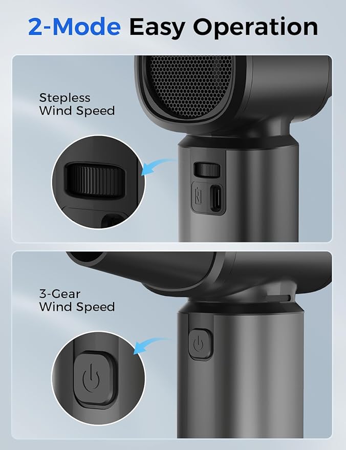 Compressed Air Duster-180000RPM Electric Air Duster Rechargeable Brushless Motor, Stepless Speed/3-Gear Adjustable Mini Blower Cordless with LED Light, Dust Blower for Computer, House, Outdoor, Car