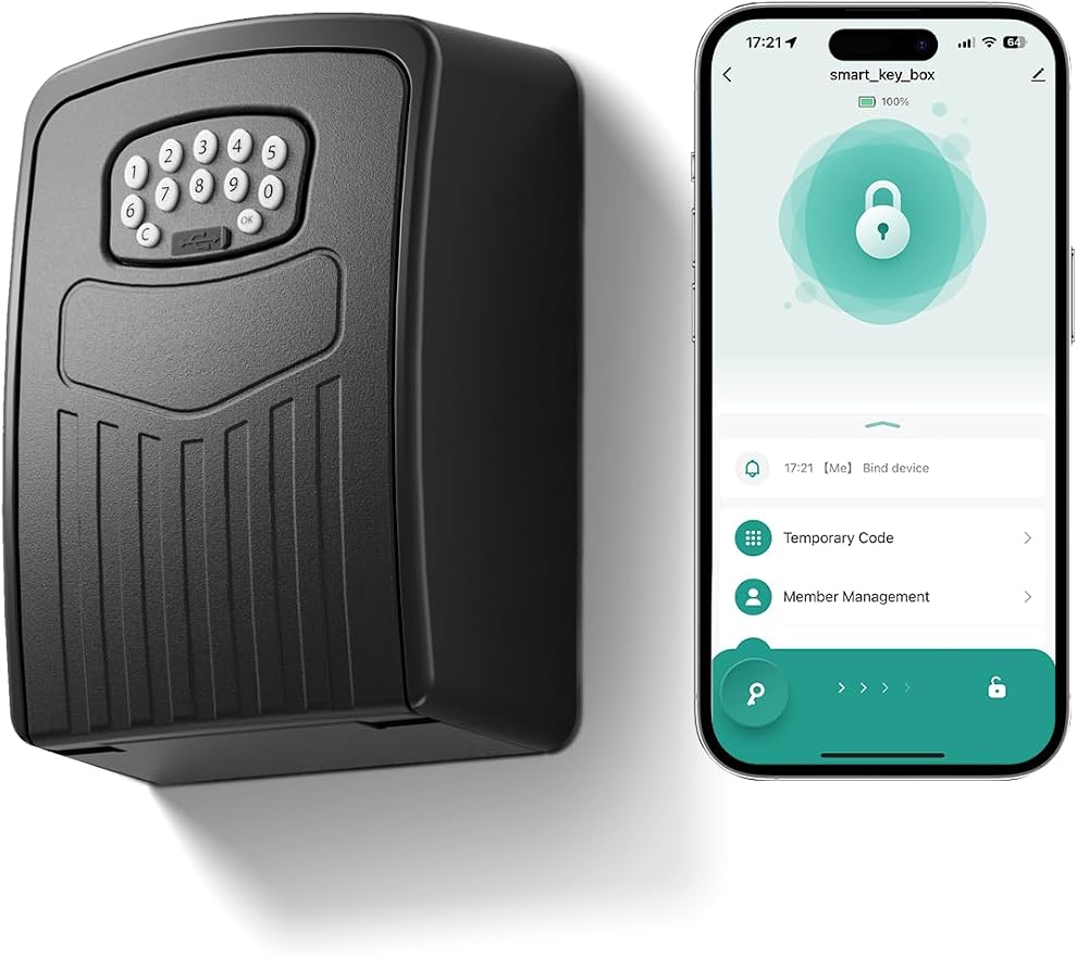 NexusLab Smart Key Lock Box with App Control, Bluetooth & Digital Password Combination Lock, Wall Mount Heavy Duty Metal Key Safe Box for Home, Office, Real Estate & Airbnb Outdoor