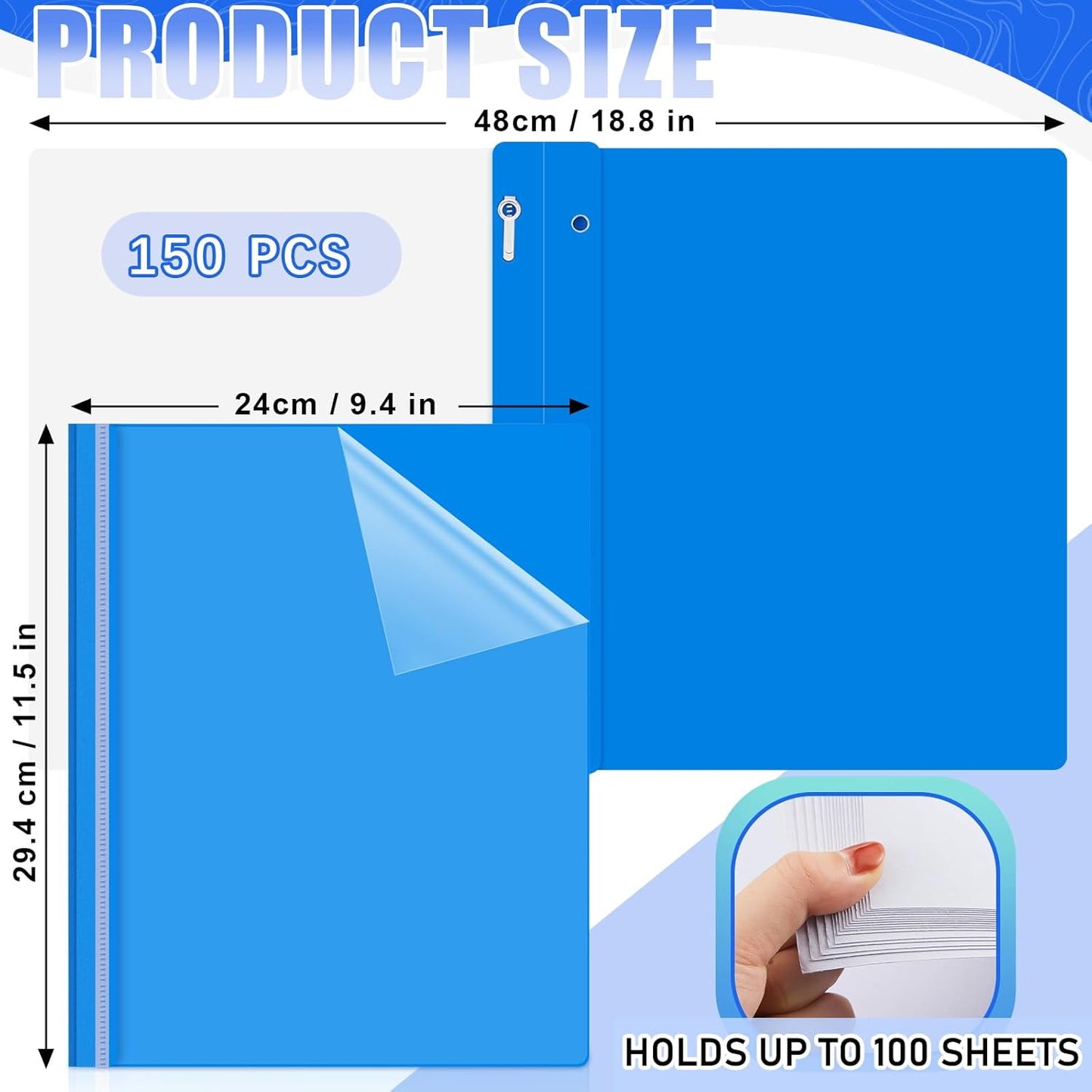 Teling 150 Pcs Plastic Report Covers with 3 Prong Clear Front Resume Folder Business Report Covers Bulk Presentation Folders Clear Front Report Folders for Documents, School, Office(Blue)