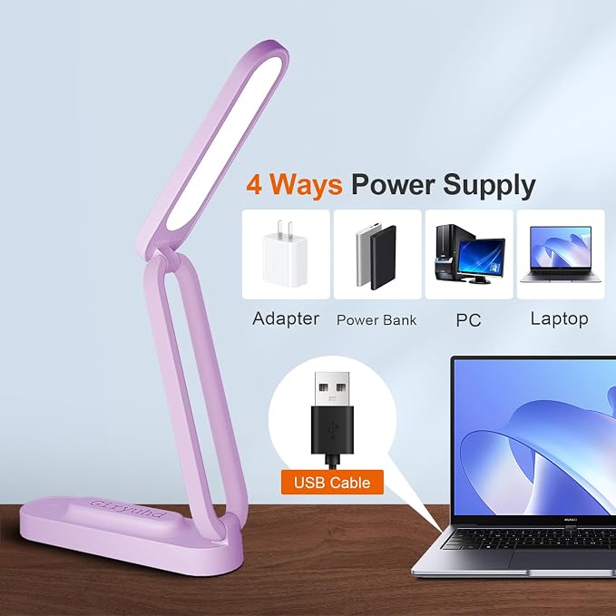 Giryuhd LED Desk Lamp for Office Home & Battery Operated Lamp Rechargeable Lamp Foldable & Portable Light, LED Desk Light Strip, 3 Brightness Dimmable Small Desk Lamp Wireless Reading Lamp