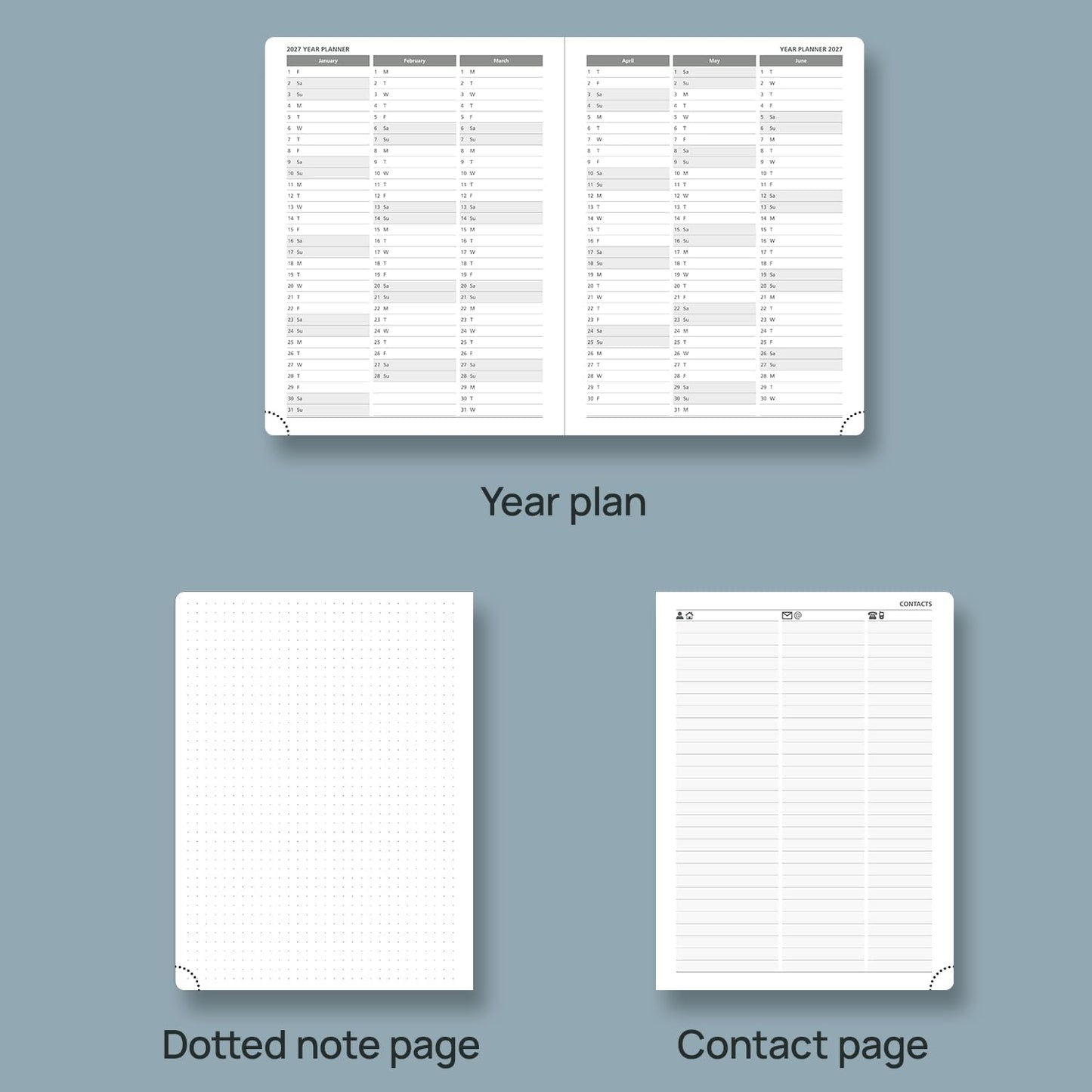POPRUN 2026 Weekly Planner (Medium 6.75" x 8.75") 12 Months Calendar Notebook with Horizontal Layout, Leather Hardcover, Inner Pocket, 100GSM Thick Paper, Pen Holder - Soft Pink