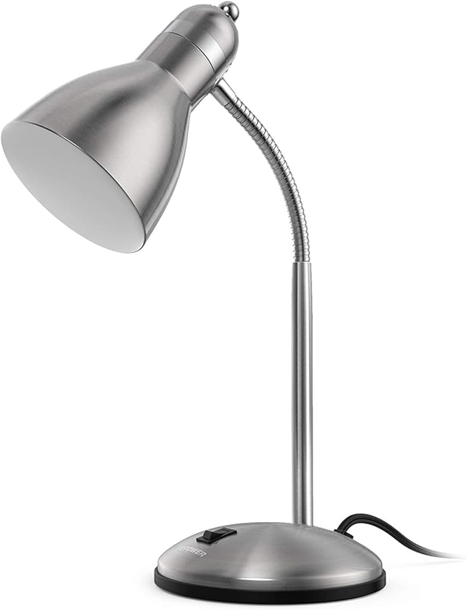 LEPOWER Metal Desk Lamp, Adjustable GooseNeck Reading Light for Bedroom | Compact & Sturdy, Space-Saving for Bedside & Dorm, E26 Table Lamp, Eye-Caring, Ideal for Study, Office, Back to School