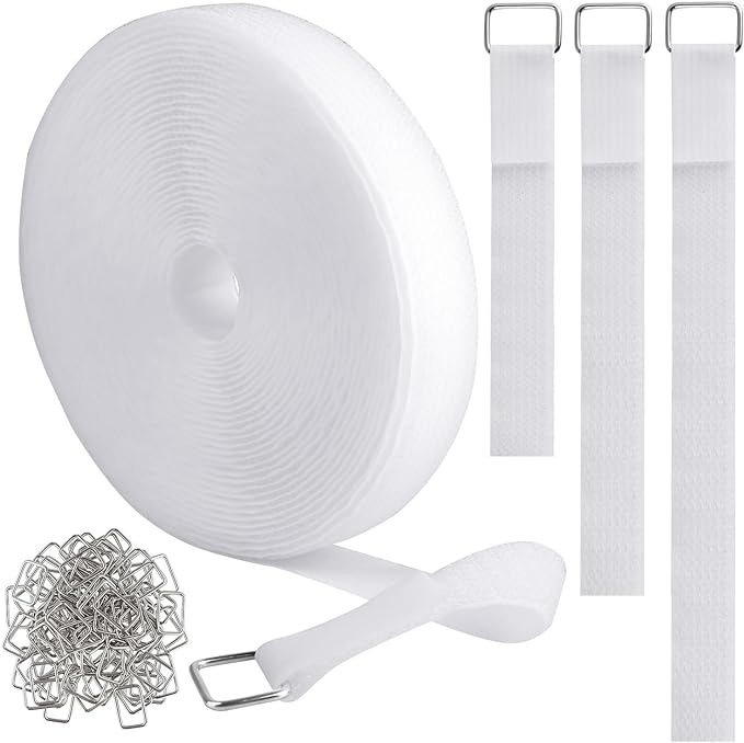 YMCRLUX 1"x16ft Hook and Loop Straps with 25 Metal Buckles, Adjustable Fastening Cable Straps, Cut-to-Length Cinch Strap, Reusable Nylon Securing Cord Ties for Organizer or Storage, 1 inch Wide, White