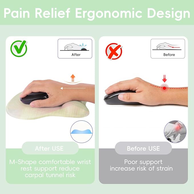 Mouse Pad with Wrist Rest Ergonomic Mouse Pad with Comfortable M-Shape Pain Relief Wrist Support Non-Slip PU Base Mousepad for Laptop, Office & Home (Pink Olive Painting)