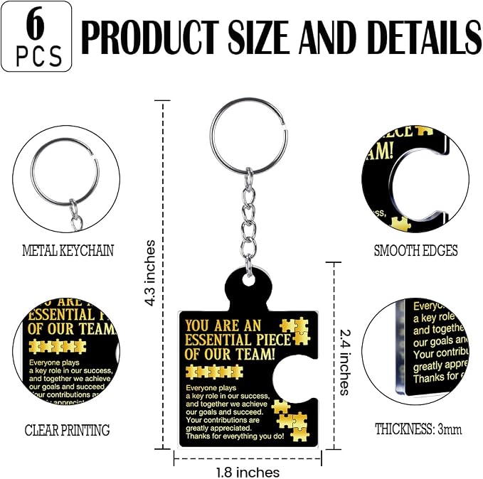 Team Appreciation Gifts Bulk Thank You Keychains for Coworkers | Gift Set for Employee, Staff, Teachers, Teamwork Puzzle Piece Keyring, Acrylic