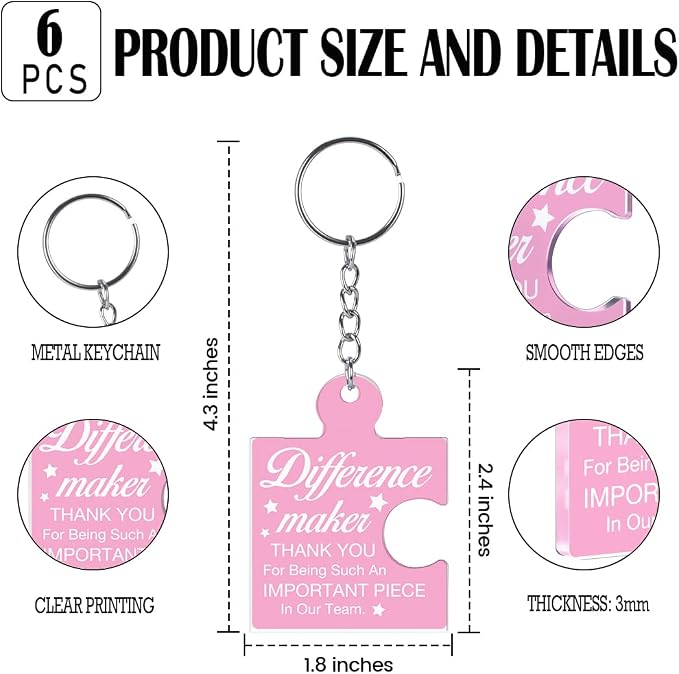 Team Appreciation Gifts Bulk Thank You Keychains for Coworkers | Gift Set for Employee, Staff, Teachers, Teamwork Puzzle Piece Keyring, Acrylic