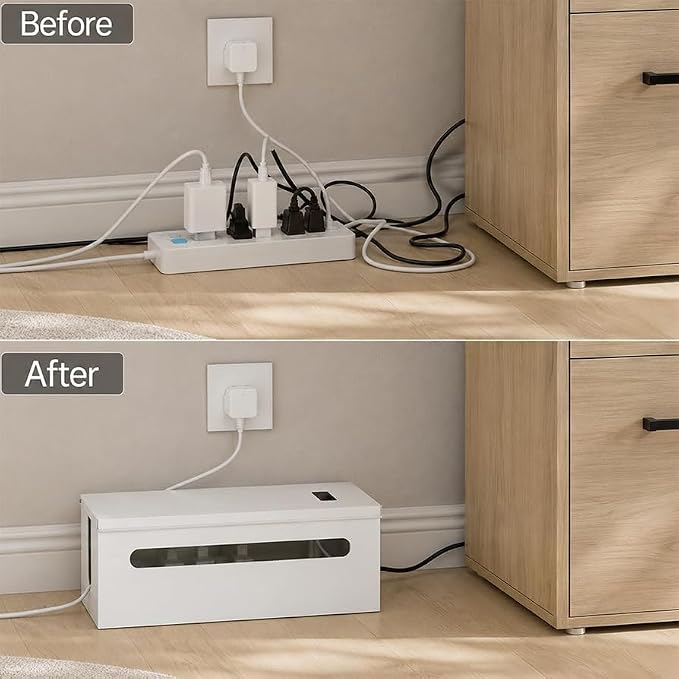 0.6mm Metal Cable Management Box - Large Cable Organizer Box and Power Strip Box for Electrical Cord Hiding, Home Office Floor Cables Hider, TV Wires Storage Organization