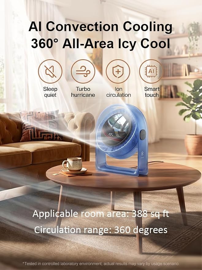 2026 Quiet USB Desk Fan,4 Speeds, 120°Tilt, table Fan for bed & Office | Air Circulator Mini Fan Bedroom,Translucent Black, Portable Smart Display Fan,Low Noise,7 Blades,Cool Room In 3 Mins