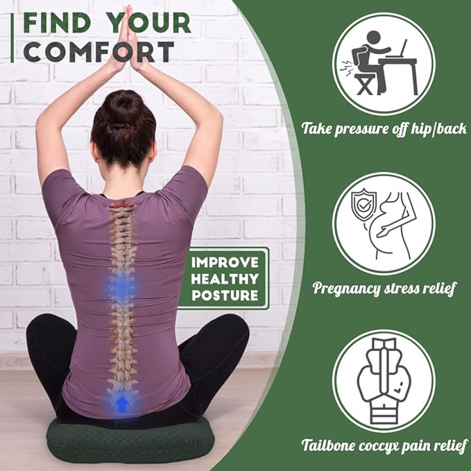 Stuffed Donut Pillow Seat Cushion | for Tailbone and Coccyx Pain, Hemorrhoids, Bed Sores, Pregnancy, Prostate, Surgery Recovery, Sitting Pressure Relief, for Home, Office and Car (Dark Green)