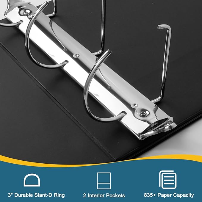 CIXILDTS 4" 3 Ring Binder, Standard 4-Inch Slant-D Ring Binder Fit Letter Size Paper, Presentation View Binders, 2 Packs, Black