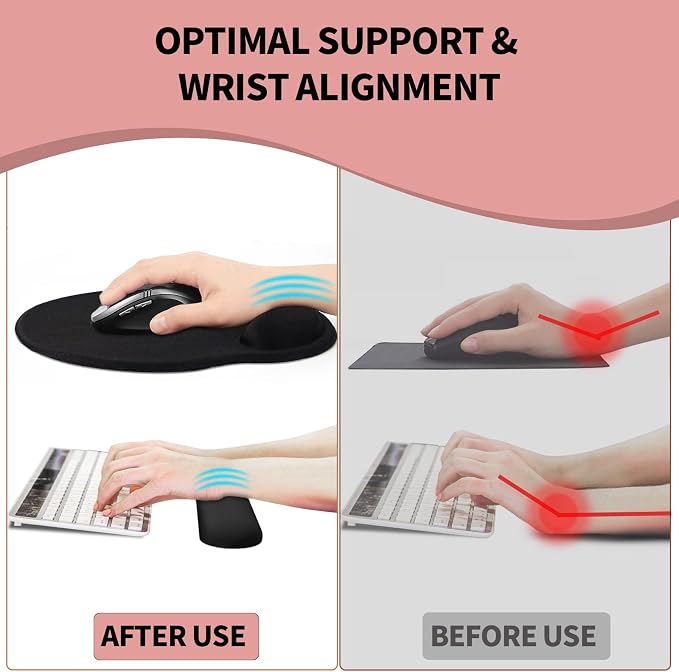 Mouse Pad Wrist Support, Ergonomic Memory Foam Keyboard Wrist Pad & Gel Wrist Rest Set for Computer Keyboard for Easy Typing & Pain Relief for Office & Home (Pink Marble)
