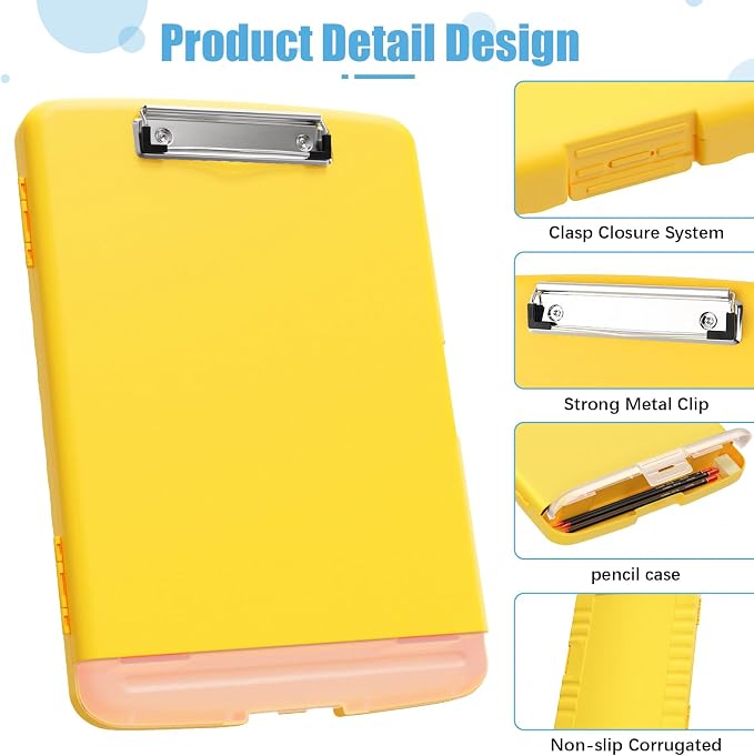 Hongri Clipboard with Storage with Pencil Case, 8.5 x 11 Storage Clip Board | High Capacity Organization Box for A4 Letter Legal Paper, Heavy Duty Folio & Side-Opening for Nurses, Teachers, Yellow