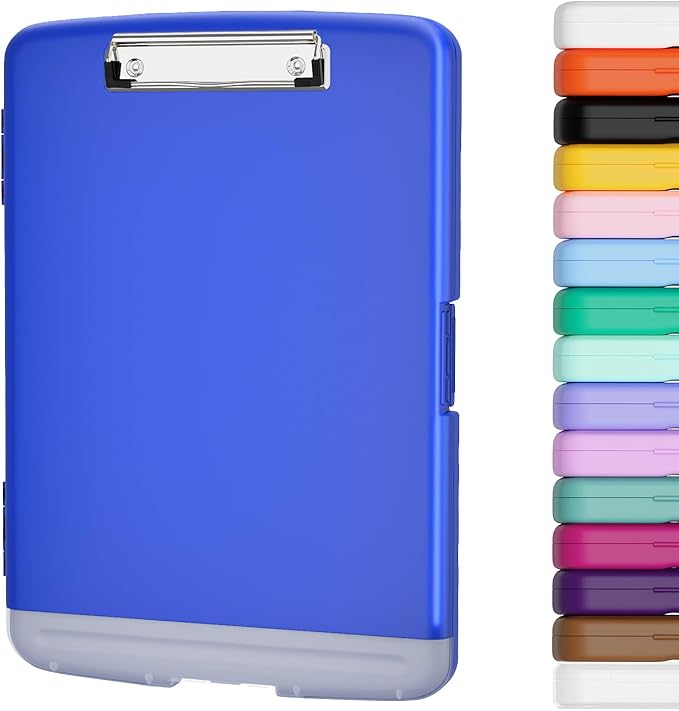 Piasoenc Clipboard with Storage, 8.5 x 11 Clip Board with Pen Holder, Blue | High Capacity, Heavy Duty Plastic Organization Box for A4 Legal Paper Folder, Folio & Side-Opening Nurses, Teachers, Student
