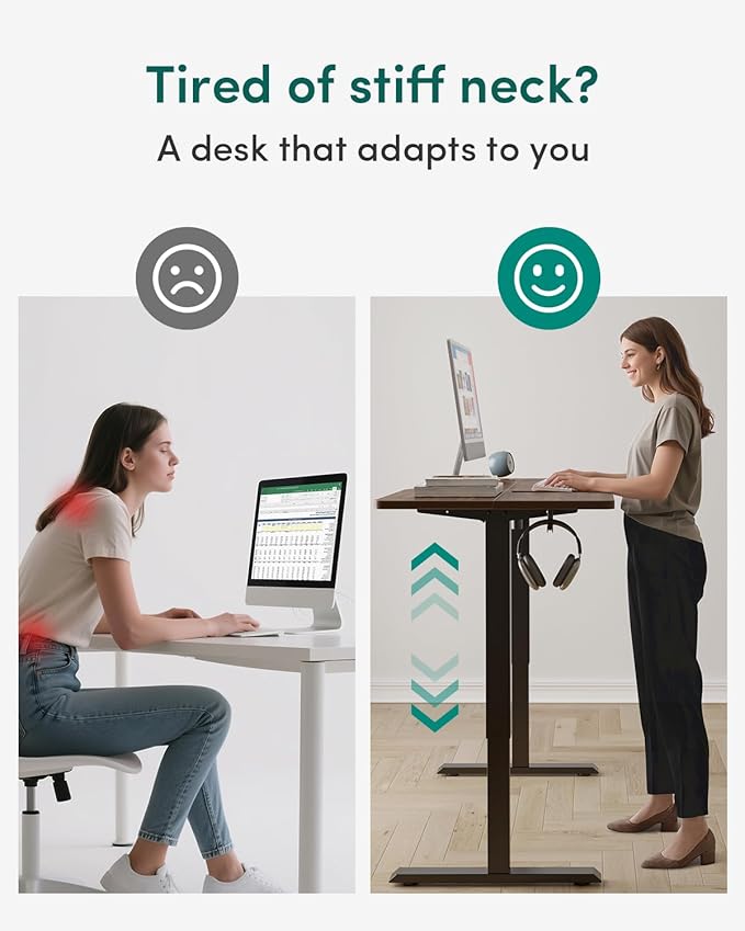 CubiCubi Electric Standing Desk, 55 x 24 Inches Height Adjustable Sit Stand Desk, Ergonomic Home Office Computer Workstation, Black Walnut