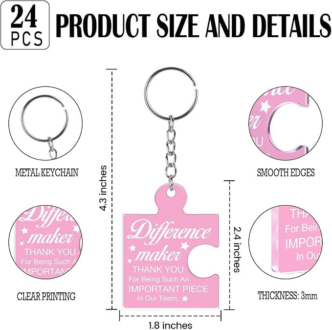 Team Appreciation Gifts Bulk Thank You Keychains for Coworkers | Gift Set for Employee, Staff, Teachers, Teamwork Puzzle Piece Keyring, Acrylic