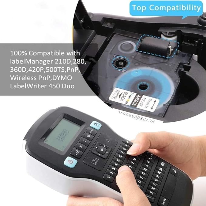 Freshworld 4x a45013 Label Maker Tape Replace for DYMO D1 Label Tape Black on White 45013 S0720530,1/2Inch(12mm)x23 Ft(7m) Refill Compatible with Dymo LabelManager 160 210D 260P 280 360D 420P 450D PnP