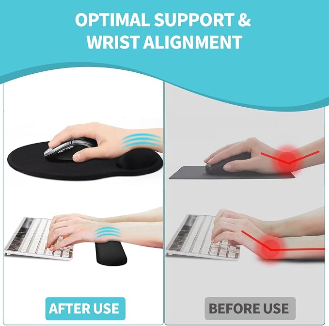 Mouse Pad Wrist Support, Ergonomic Memory Foam Keyboard Wrist Pad & Gel Wrist Rest Set for Computer Keyboard for Easy Typing & Pain Relief for Office & Home(Blue Marble Set)