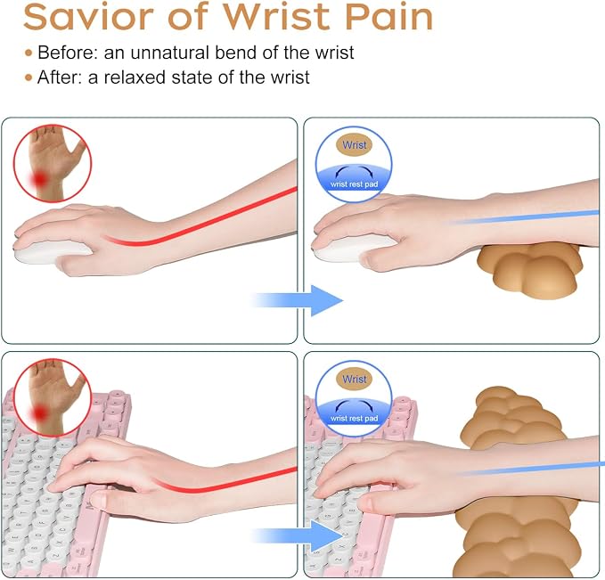 JIKIOU Upgrade Leather Cloud Wrist Rest for Keyboard and Mouse & Cup Pad | Wish Gift-Cute Cloud Shape, Comfortable and don’t Irritate to Skin, Non-Slip PU Base,Soft Memory Foam filled for Pain Relief